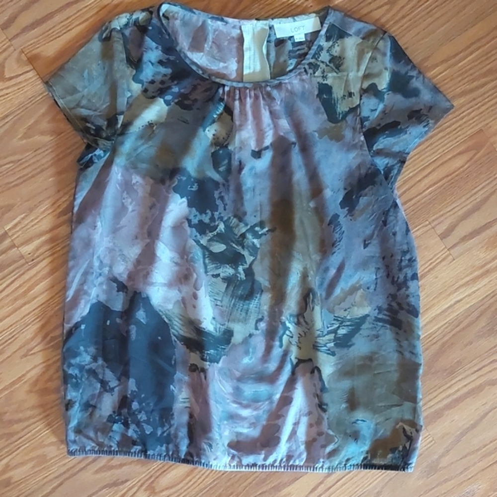 Cap Sleeve Loft Blouse, Silky Watercolor Patterned, Sz M, 5/$25 Bundle